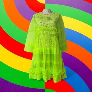 MOLLY GODDARD - Women’s fluorescent green sheer tiered dress. Likely size 4/6
